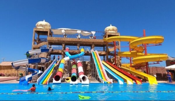 Aqua, 10 m high, two spirals + 2 wide waterfalls + 3 individual waterfalls + three tubes